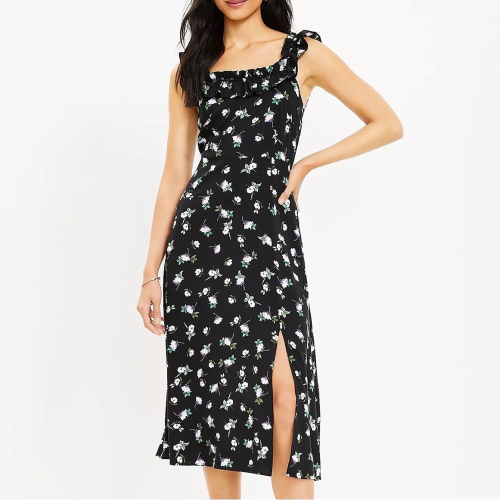 Black floral midi dress